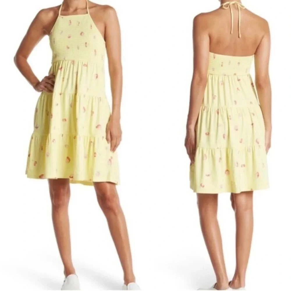 Yellow strawberry halter sundress